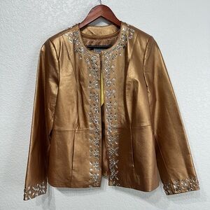 Bradley Bayou Genuine Leather Jacket Bejeweled Brown Women’s Size Medium